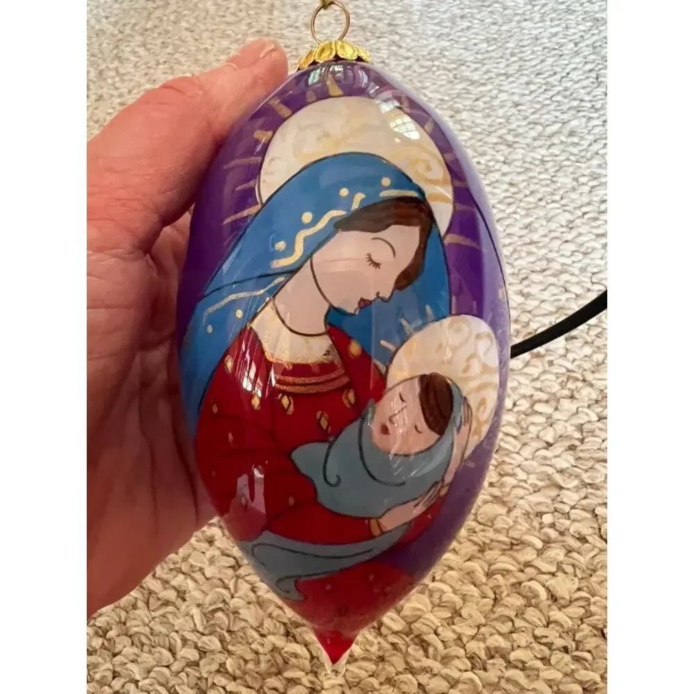 Pier 1 Li Bien 2012 Madonna Child Reverse Painted Glass Ornament Box Card Gift